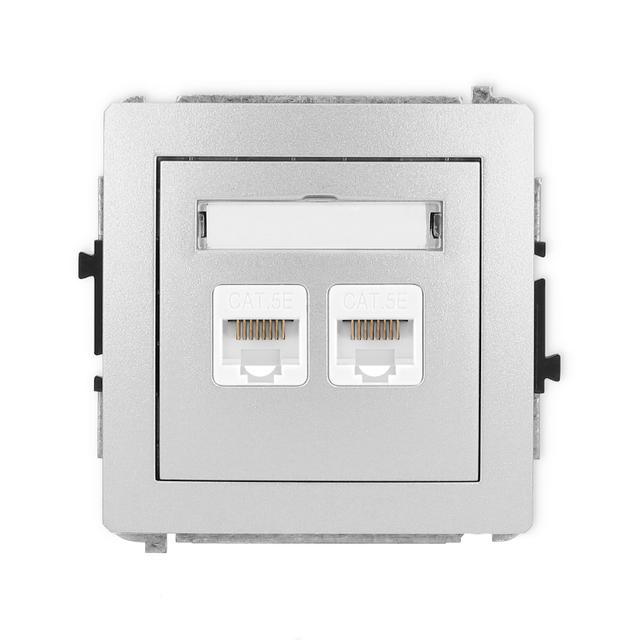 DECO Gniazdo podwójne komputerowe 2xRJ45, kat. 5e, 8-stykowy srebrny metalik 7DGK-2 KARLIK