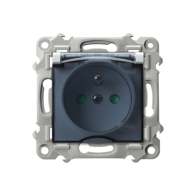 SZAFIR Gniazdo bryzgoszczelne z uziemieniem IP-44 z przesłonami torów prądowych wieczko przezroczyst