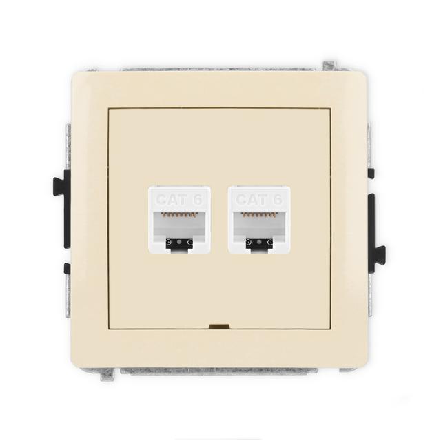 DECO Mechanizm gniazda komputerowego podwójnego 2xRJ45, kat. 6, 8-stykowy, bez pola opisowego beżowy