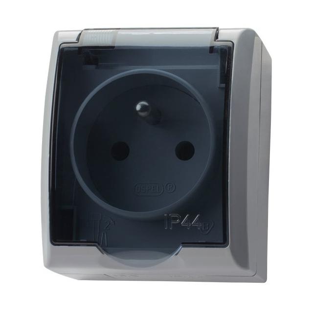 FALA Gniazdo pojedyncze z uziemieniem wieczko przezroczyste - kolor popiel