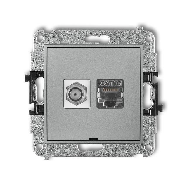 MINI Mechanizm gniazda antenowego poj. typu F (SAT) + gniazda komp. poj. 1xRJ45, kat. 6 ekranowany,