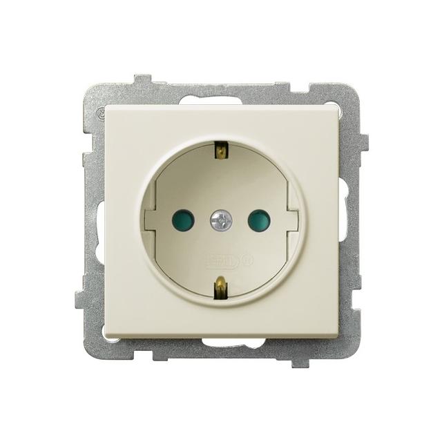 SONATA Gniazdo pojedyncze z uziemieniem schuko z przesłonami torów prądowych - kolor ecru