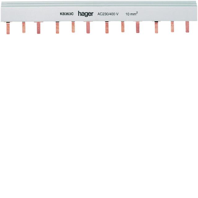 Szyna grzebieniowa kołkowa pozioma 3P 10mm2 24M KB363C HAGER