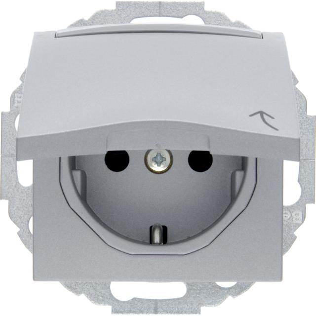 BERKER B.7 Gniazdo SCHUKO z pokrywą i polem opisowym z przesłoną styków aluminium 47461404 HAGER