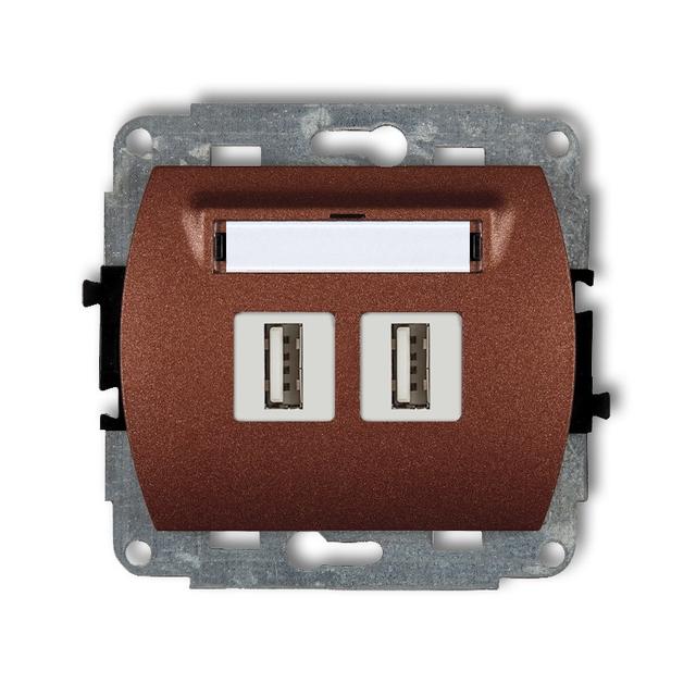 TREND Mechanizm gniazda podwójnego 2xUSB A-A 2.0 brązowy metalik