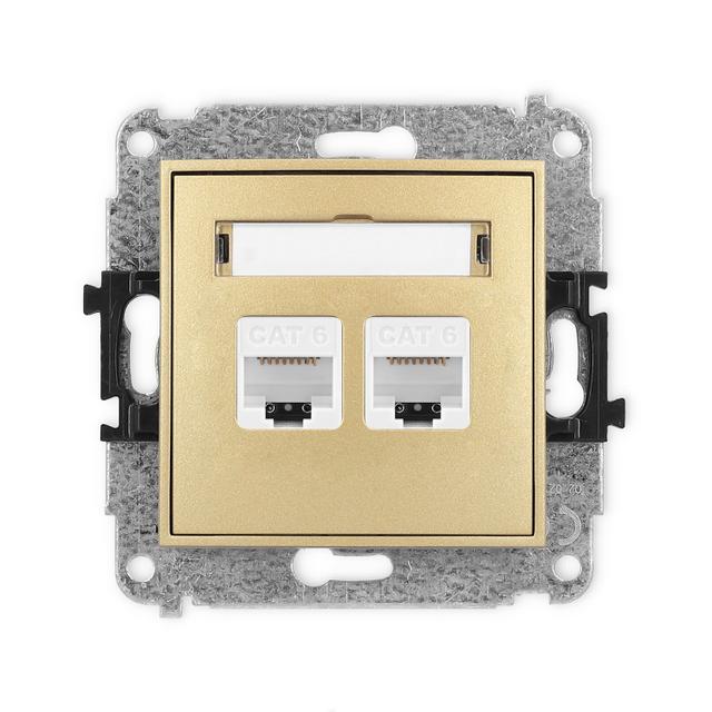 ICON Mechanizm gniazda komputerowego podwójnego 2xRJ45, kat. 6, 8-stykowy złoty