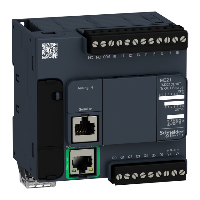 Modicon M221 sterownik kompaktowy port szeregowy RJ45 Ethernet 9 wejść 7 wyjść tranzystorowych PNP 2