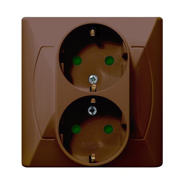 AKCENT Gniazdo podwójne z uziemieniem schuko z przesłonami torów prądowych - kolor brązowy