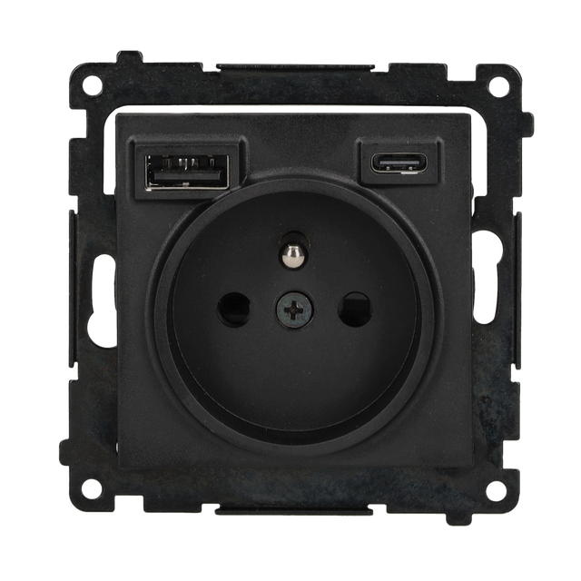 Simon 55 Gniazdo pojedyncze z ładowarką 2xUSB typu C+A 2.1A Czarny mat TGZ1ZUSB2CA.01/149