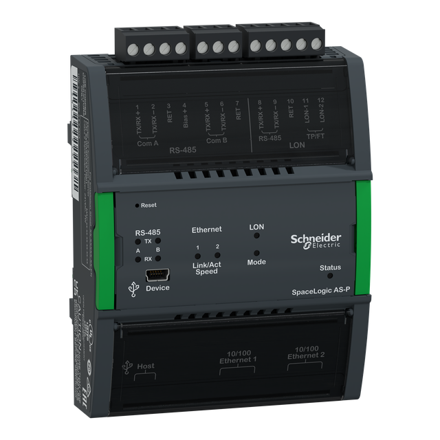 AS-P, serwer automatyki, 2x Ethernet (BACnet/Modbus), 2x RS485 (BACnet/Modbus), 1x FTT-10 (LonWorks)