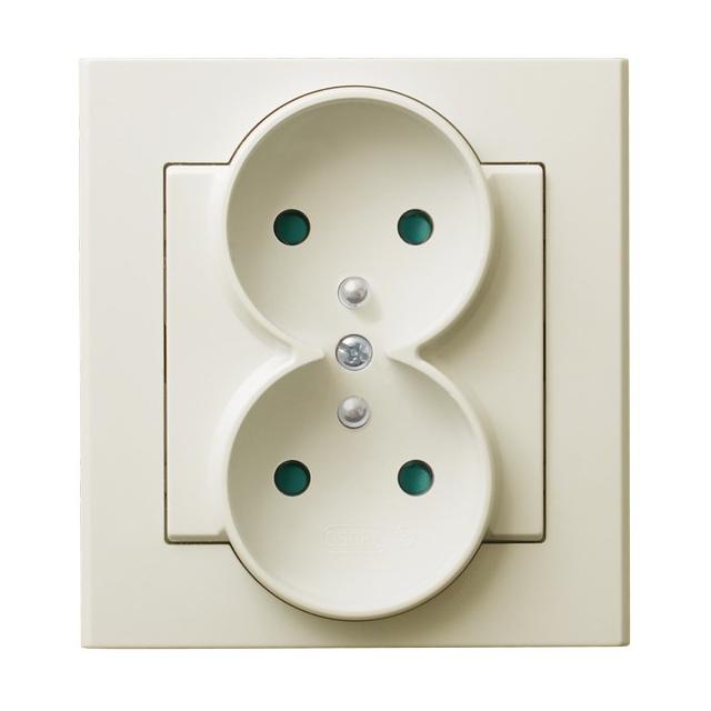 SONATA Gniazdo podwójne z uziemieniem z przesłonami torów prądowych, kompletne z ramką - kolor ecru