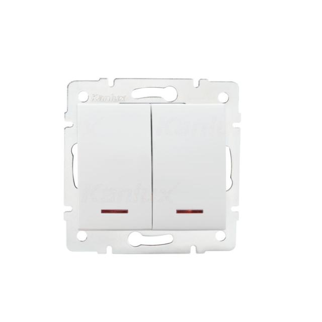 LOGI 02-1120-102 bi Łącznik dwugrupowy świecznikowy z LED LOGI 02-1120-102 bi śrubowy kolor biały KA