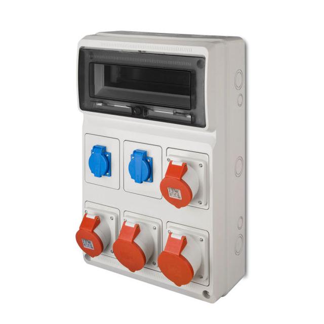 RS 13-mod. 2x2P+Z, 2x3P+N+Z 16A, 2x3P+N+Z 32A  IP 44 szara