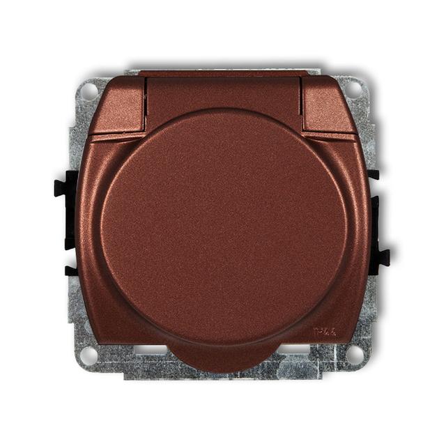 TREND Mechanizm gniazda bryzgoszczelnego z uziemieniem SCHUKO 2P+Z (klapka brązowy metalik, przesłon