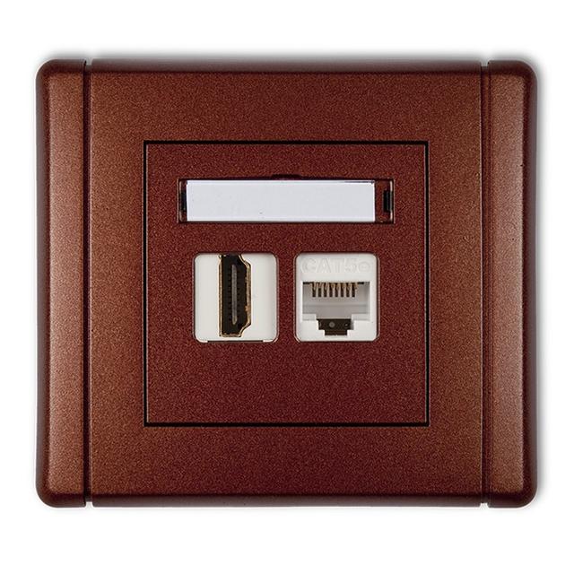 FLEXI Gniazdo pojedyncze HDMI 2.0 + gniazdo komp. poj. 1xRJ45, kat. 5e, 8-stykowe brązowy metalik