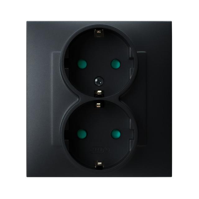 SZAFIR Gniazdo podwójne z uziemieniem schuko z przesłonami torów prądowych, kompletne z ramką - kolo