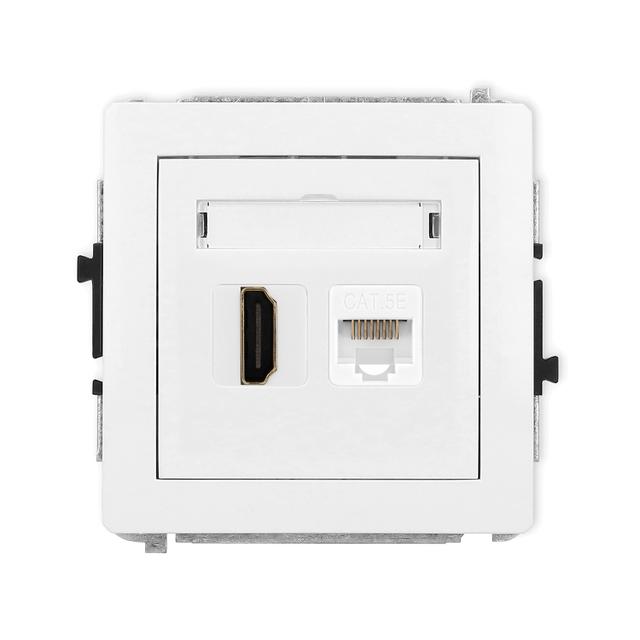 DECO Mechanizm gniazda pojedynczego HDMI 2.0 + gniazda komp. poj. 1xRJ45, kat. 5e, 8-stykowy biały