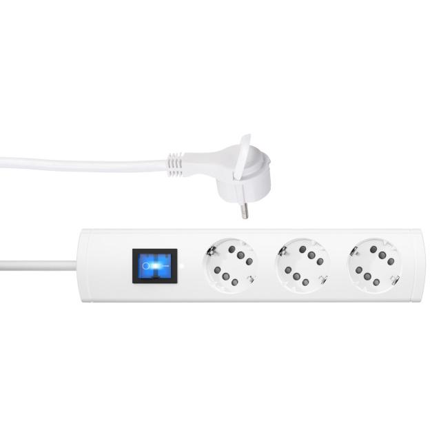 Listwa zasilająca DUOVERSAL plus 3=6, z wyłącznikiem, płaska wtyczka, biały, 1,4 m H05VV-F 3G 1,5 mm