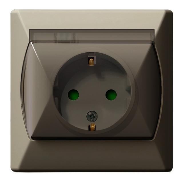 AKCENT Gniazdo bryzgoszczelne z uziemieniem schuko IP-44 z przesłonami torów prądowych wieczko przez