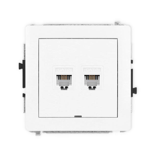 DECO Mechanizm gniazda telefonicznego podwójnego 2xRJ11, 4-stykowy, beznarzędziowe, bez pola opisowe