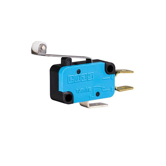 Mikroprzełącznik, zestyk przełączny 1NO+1NC, długa dźwignia z rolką z tworzywa