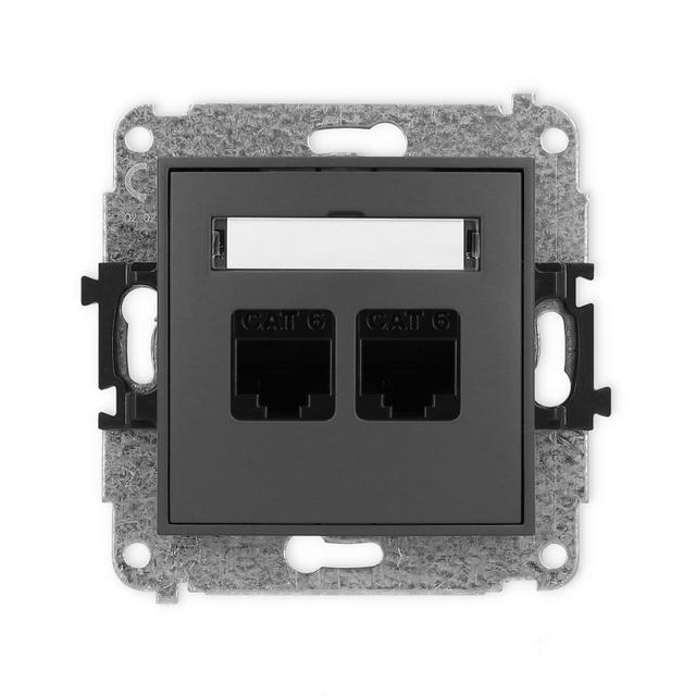 ICON Mechanizm gniazda komputerowego podwójnego 2xRJ45, kat. 6, 8-stykowy grafitowy mat