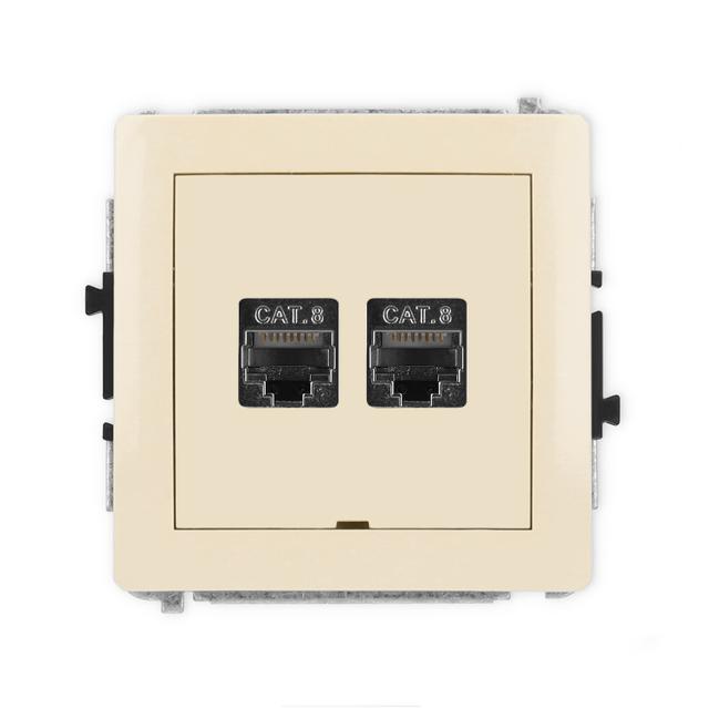 DECO Mechanizm gniazda komputerowego podwójnego 2xRJ45, kat. 8, ekranowany, 8-stykowy, bez pola opis