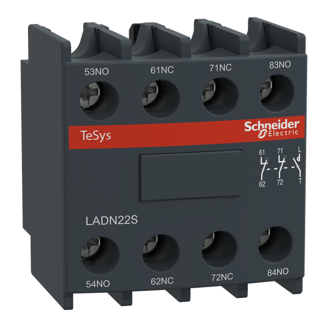 Blok styków pomocniczych wyprzedzających LC1 2NO 2NC zaciski skrzynkowe, czerwone do obwodów bezpiec