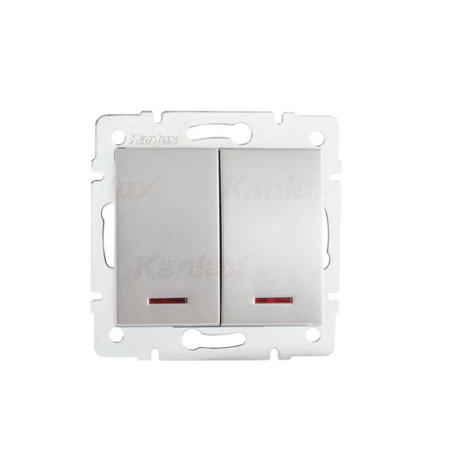 LOGI Łącznik dwugrupowy świecznikowy z LED śrubowy 10AX 250V srebrny 021120143 25198 KANLUX