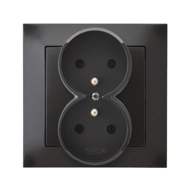 IMPRESJA Gniazdo podwójne z uziemieniem kompletne z ramką - kolor antracyt