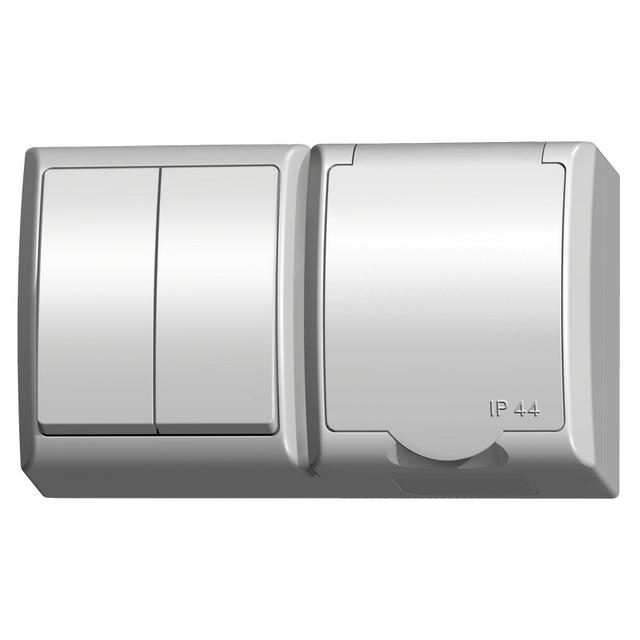 FALA Łącznik dwugrupowy świecznikowy + gniazdo pojedyncze wieczko w kolorze wyrobu - kolor biały