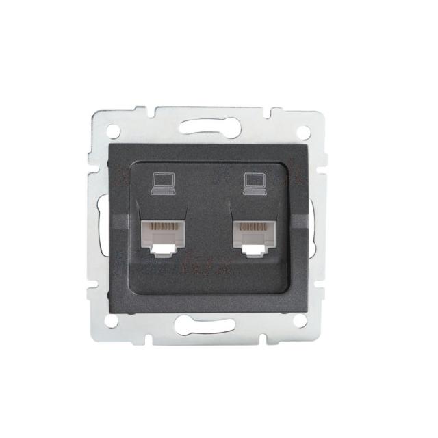 LOGI 02-1410-041 gr Gniazdo komputerowe podwójne niezależne 2x RJ45Cat 5e Jack LOGI 02-1410-041 gr k