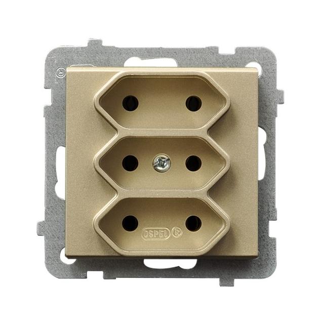 SONATA Gniazdo potrójne EURO - kolor szampański złoty