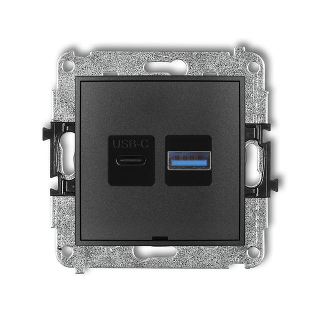 MINI Ładowarka USB podwójna USB C + USB A, 20W max., bez pola opisowego grafitowy 11MCUSBBO-8 KARLIK