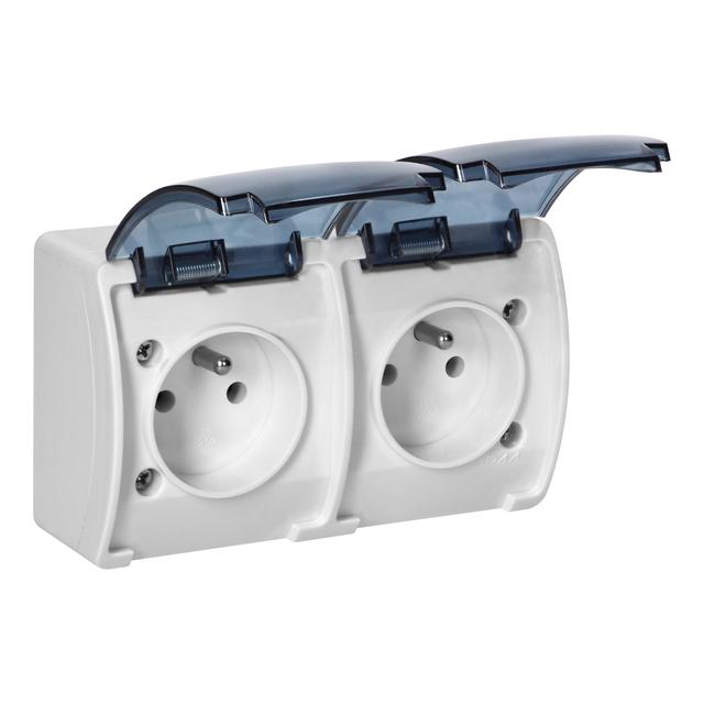 Gniazdo podwójne 2x2P+Z AQUATIC IP44 biały dymiony OR-OE-7106/WT ORNO