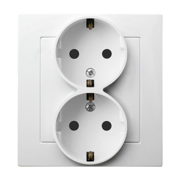 AS Gniazdo podwójne z uziemieniem schuko kompletne z ramką - kolor biały
