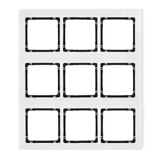 DECO Ramka modułowa 9 krotna (3 poziom, 3 pion) - efekt szkła (ramka biała; spód czarny)