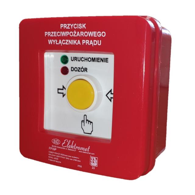 Przycisk przeciwpożarowego wyłącznika prądu PPWP-1 B/4 2 tory prądowe 12A NC-NO, natynkowy, przycisk