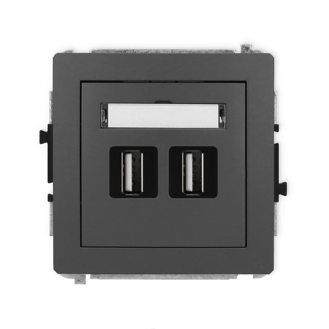 DECO Mechanizm gniazda podwójnego 2xUSB A-A 2.0 grafitowy mat