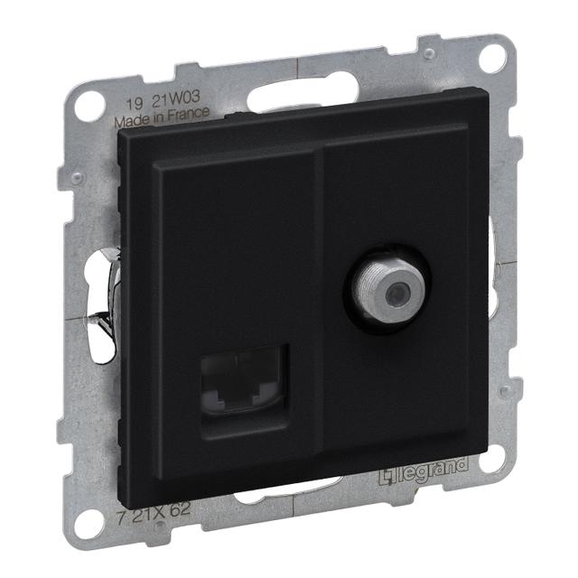 SUNO - Gniazdo TV typ  F  1.5 dB + RJ45 KAT 6 UTP, Czarny, Legrand