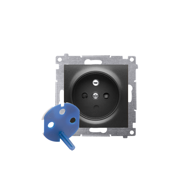 Simon 54 Gniazdo DATA z kluczem uprawniającym 16A z. śrub. czarny