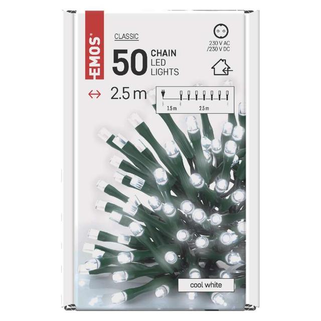 Lampki choinkowe Classic 50 LED 2,5m zimna biel zielony przewód IP20 D4GC01 EMOS