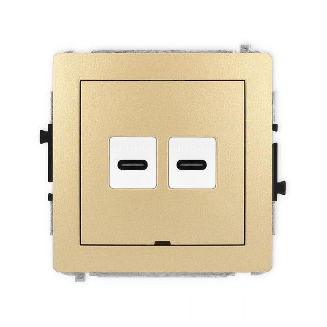 DECO Mechanizm gniazda podwójnego 2xUSB C-C, bez pola opisowego złoty