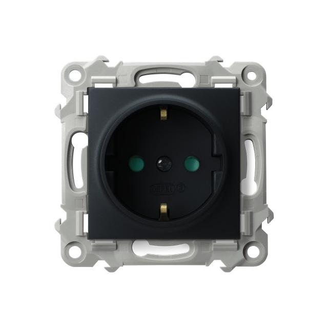 SZAFIR Gniazdo pojedyncze z uziemieniem schuko z przesłonami torów prądowych - kolor czarny metalik