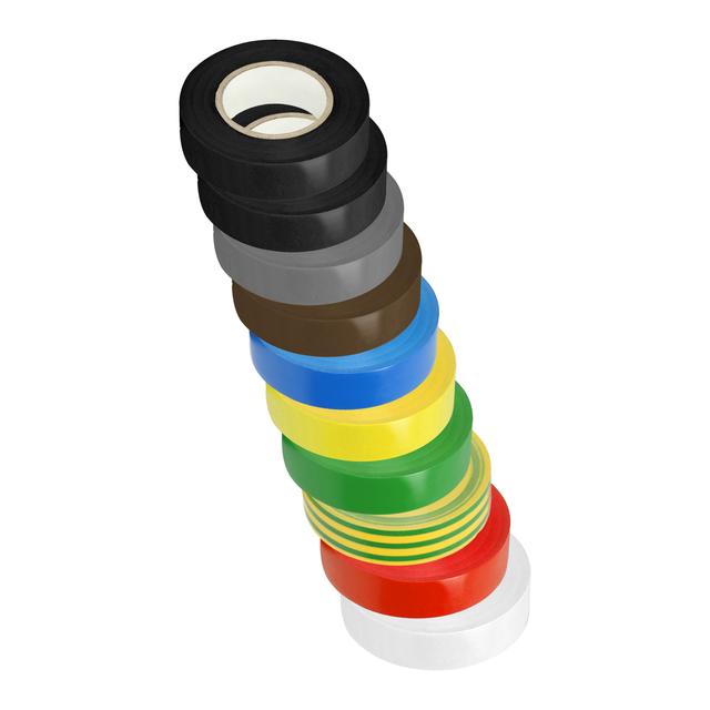 Zestaw 10 taśm 19mm, 2x czarna, szara, brązowa, niebieska, żółta, zielona, żółto-zielona, czerwona,