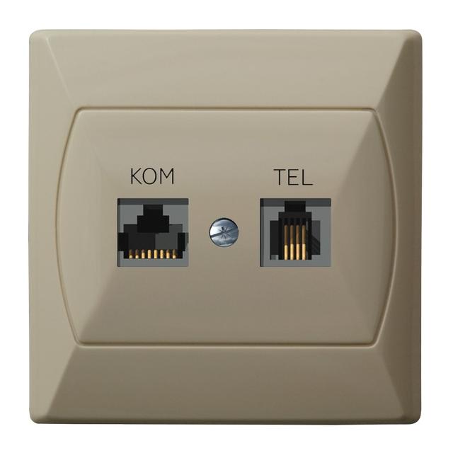 AKCENT Gniazdo komputerowo-telefoniczne RJ 45 kat. 5e, (8-stykowe) + RJ 11 (4-stykowe) - kolor beżow