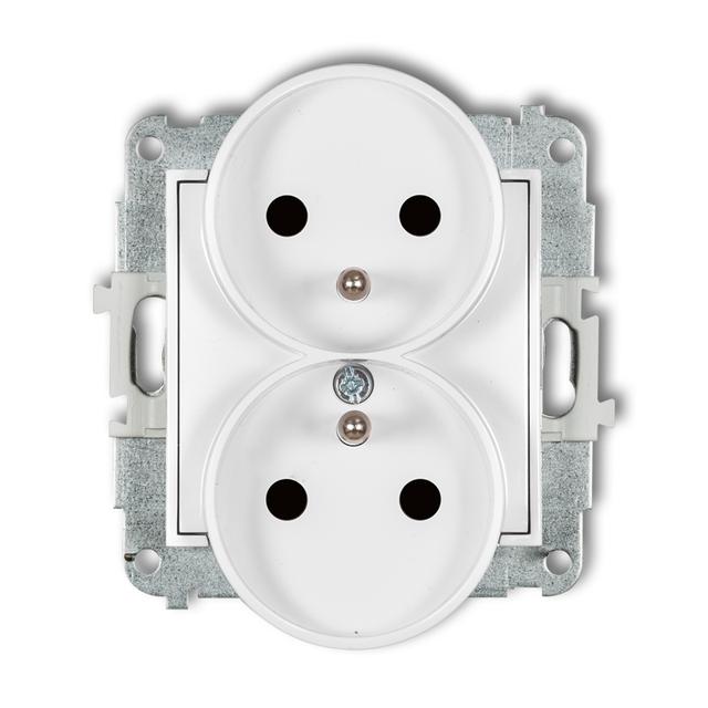 ICON Mechanizm gniazda podwójnego do ramki z uziemieniem 2x(2P+Z) (przesłony torów prądowych) biały