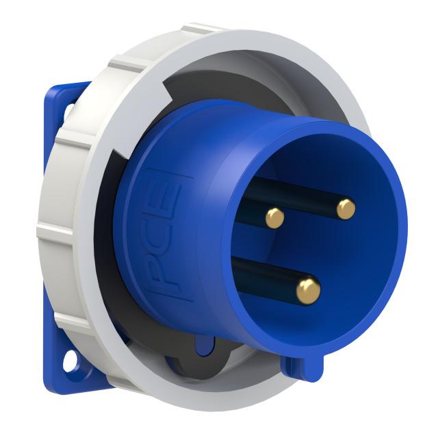 WTYCZKA TABLICOWA PROSTA 32A 2P+Z 230V 50/60Hz 6h IP67 ( KOŁNIERZ: 70X70, ROZSTAW ŚRUB: 56X56)