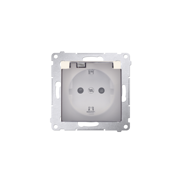 Simon 54 Gniazdo Schuko IP44 z przesłonami z uszczelką ramki 16A z. śrub. klapka transp. kremowy