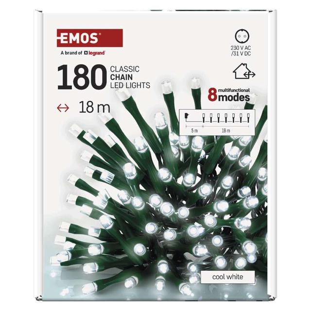 Lampki choinkowe Classic 180 LED 18m zimna biel IP44 8 programów timer D4AC24 EMOS
